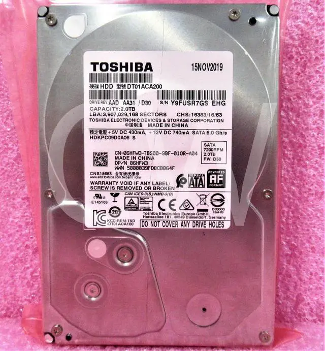 Main image of 6HFW3 06HFW3 DT01ACA200 DELL 2TB 7.2K RPM 6Gb/s 3.5" SATA HDD Hard Drive