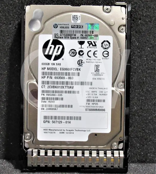 Main image of HP 653957-001 652583-B21 600GB 10000RPM 6Gbps SFF 2.5" SAS SERVER HDD Hard Drive