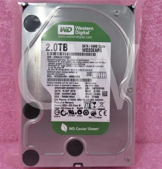 Main image of WD20EARS Western Digital 2TB 7.2K 3Gb/s 64MB Cache 3.5" SATA HDD Hard Drive