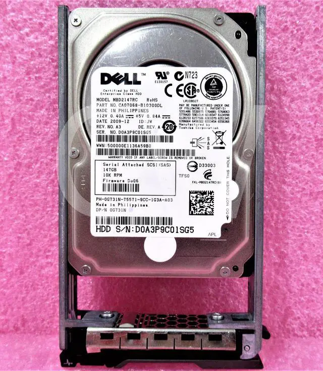 Main image of Dell G731N MBD2147RC 146GB 10000RPM 6Gbps 2.5"SAS SERVER HDD Hard Drive W/R Tray