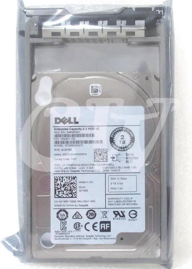 Alt view image 2 of 2 - XY986 ST2000NX0273 Dell 2TB 7.2K RPM 12Gb/s 2.5" SAS HDD Hard Drive W/ZERO HOURS