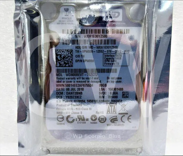 Alt view image 2 of 2 - WD800BEVT Western Digital PW059 BLUE 80GB 5400RPM 3Gbps 2.5" SATA HDD Hard Drive