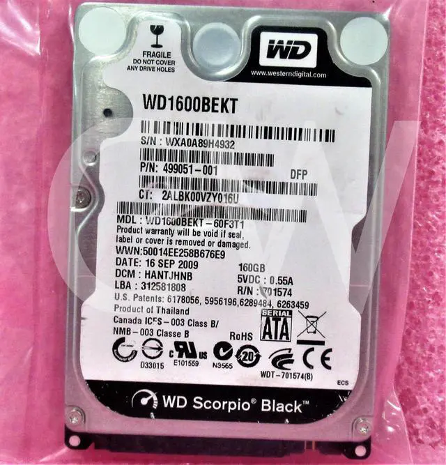 Alt view image 2 of 2 - Western Digital BLACK WD1600BEKT 160GB 7.2K RPM 3Gb/s 2.5" SATA HDD Hard Drive