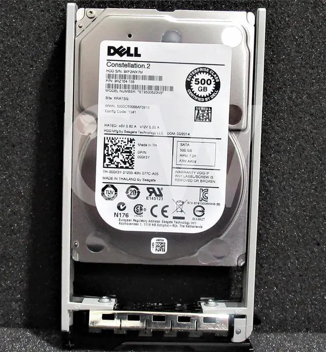 Alt view image 2 of 2 - 00X3Y 000X3Y Dell ST9500620NS 500GB 7.2K 6G 64MB 2.5"SFF SATA Hard Drive W/Caddy