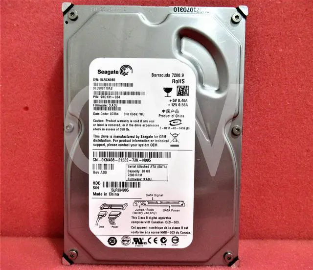 Alt view image 2 of 2 - KN408 0KN408 Dell ST3808110AS 80GB 7200RPM 3Gbps 3.5" SATA HDD Hard Drive