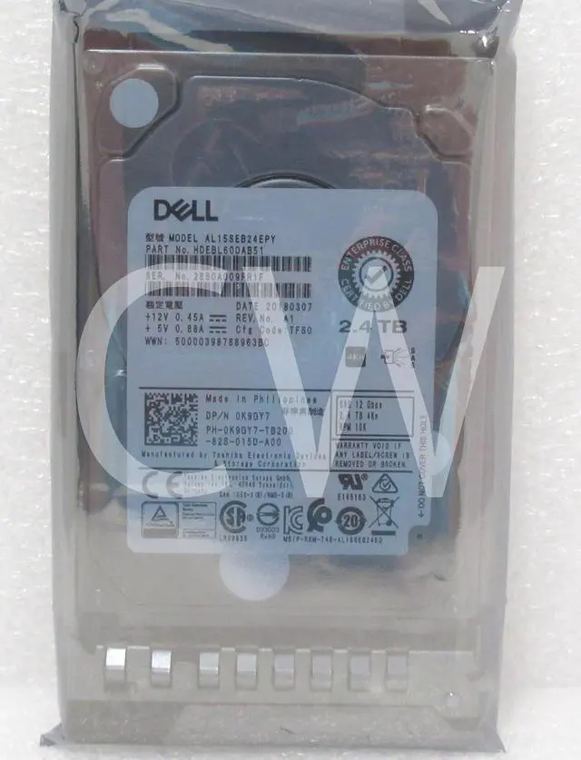 Main image of K9GY7 0K9GY7 AL15SEB24EPY Dell GEN14 2.4TB 10K RPM 12Gb/s 2.5" SAS Hard Drives