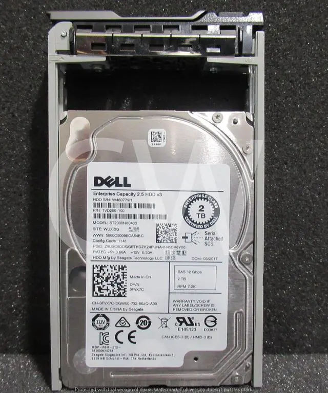 Alt view image 3 of 3 - FVX7C 0FVX7C Dell ST2000NX0433 2TB 7.2K RPM 12Gb/s 2.5"SAS SERVER HDD Hard Drive