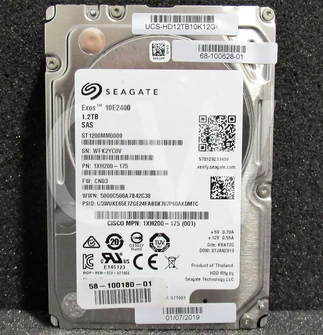 Main image of ST1200MM0009 Seagate EXOS 10E2400 1.2TB 10K RPM 12Gb/s 2.5" SAS HDD Hard Drive