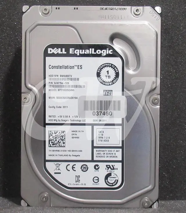 Alt view image 2 of 2 - Dell EQL 2HR85 02HR85 ST31000524N8 1TB 7.2K RPM 3Gbps 3.5" SATA HDD Hard Drive