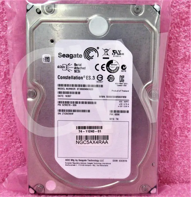 Alt view image 2 of 2 - ST3000NM0023 Seagate 9ZM278 3TB 7.2K RPM 6Gb/s 3.5" SAS HDD Hard Drive