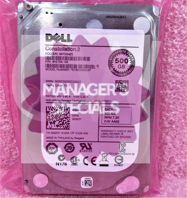 Alt view image 2 of 2 - Dell CONSTELLATION 00X3Y ST9500620NS 500GB 7.2KRPM 6Gb/s 2.5"SATA HDD Hard Drive