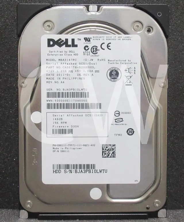 Alt view image 2 of 2 - XK111 MBA3147RC Dell 146GB 15K RPM 3Gb/s 3.5" SAS HDD Hard Drive W/ZERO HOURS