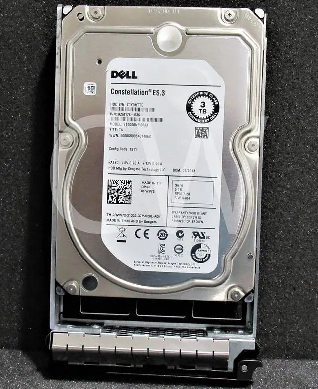 Alt view image 2 of 2 - RWV72 ST3000NM0033 Dell 3TB 7.2KRPM 6Gb/s 3.5"SATA SERVERHDD Hard Drive W/R Tray