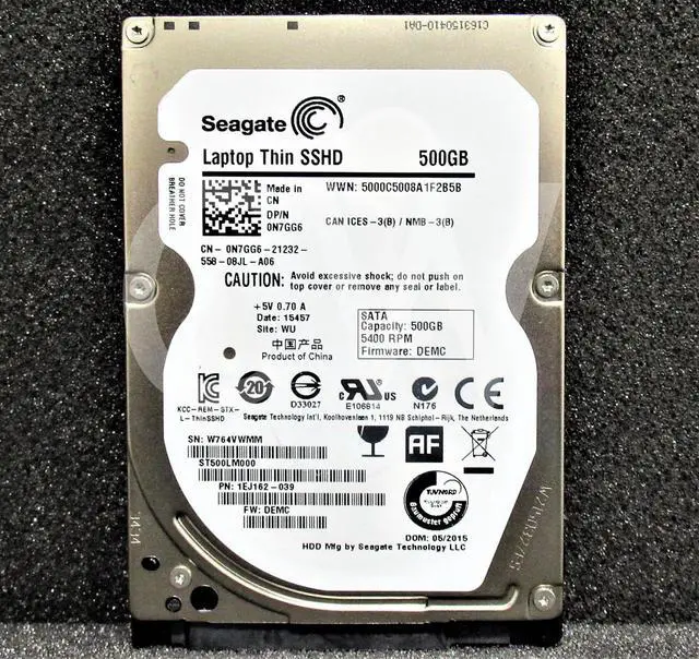 Alt view image 2 of 2 - ST500LM000 Seagate 1EJ162 THIN 500GB 5.4KRPM 6Gb/s 2.5"SATA LaptopSSHD HardDrive
