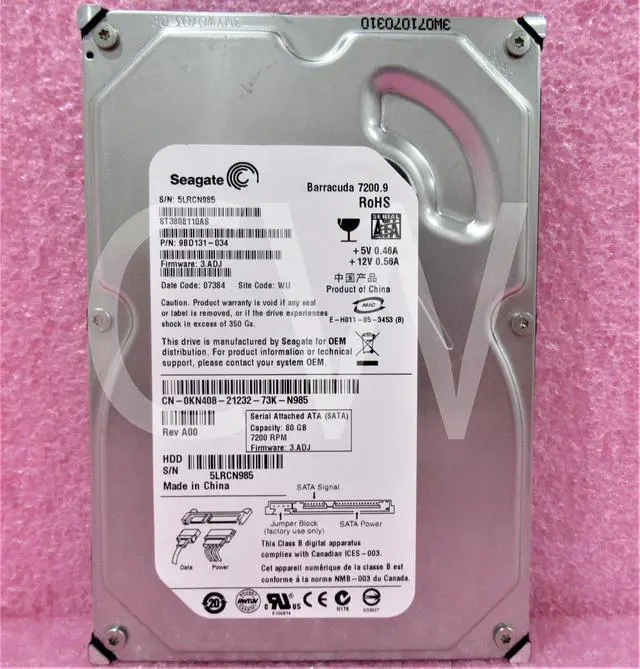 Alt view image 2 of 2 - ST3808110AS Seagate 9BD131-034 80GB 7200RPM 3Gbps 3.5" SATA HDD Hard Drive