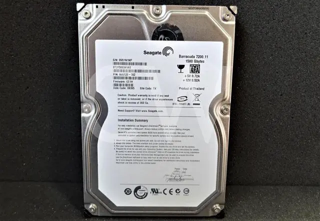 Alt view image 2 of 2 - ST31500341AS Seagate BARRACUDA 7200.11 1.5TB 7.2K RPM 3Gbps 3.5" SATA Hard Drive