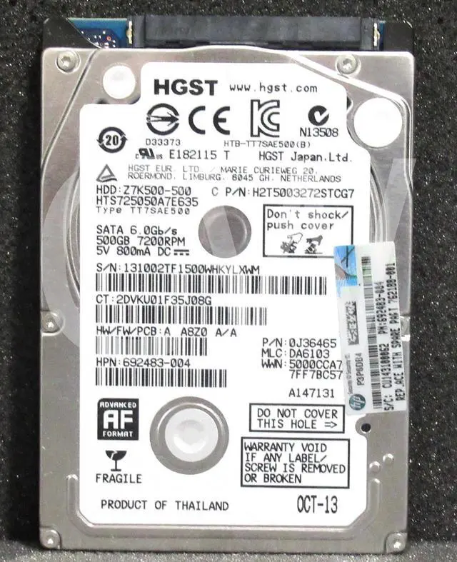 Alt view image 2 of 2 - 762188-001 692483-004 HP 500GB 7.2K RPM 6Gb/s 2.5" SATA Laptop Hard Drive