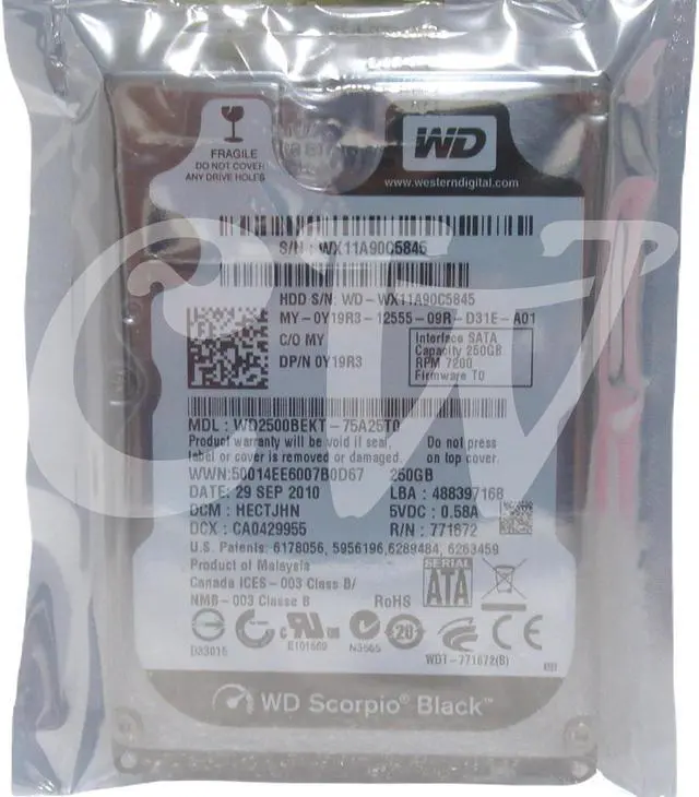 Main image of Western Digital WD2500BEKT Y19R3 250GB 7.2K 3G 16MB 2.5in SATA Hard Drive