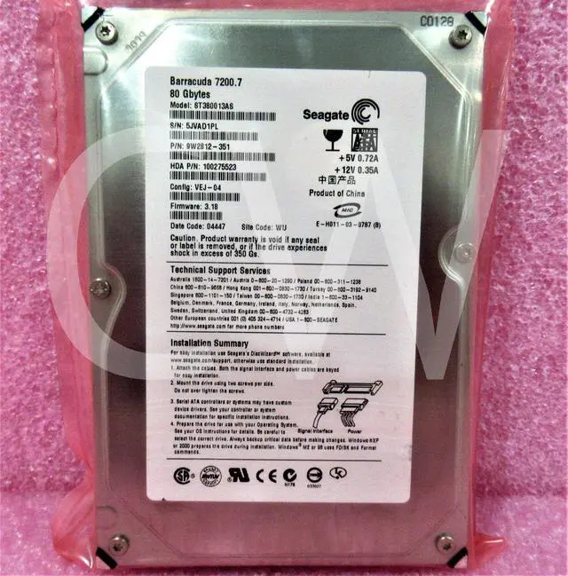 Alt view image 2 of 2 - Seagate ST380013AS 9W2812-351 80GB 7.2K RPM 1.5Gbps 3.5" SATA HDD Hard Drive