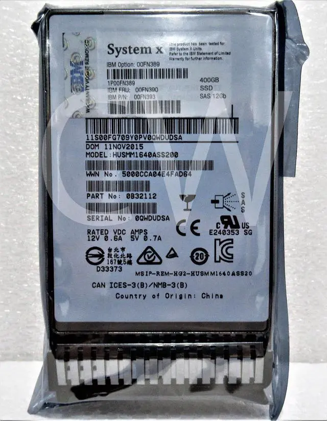 Alt view image 2 of 2 - 00FN390 00FN389 00FN393 IBM 400GB MLC 12Gbps Hot Swap 2.5" SAS Solid State Drive