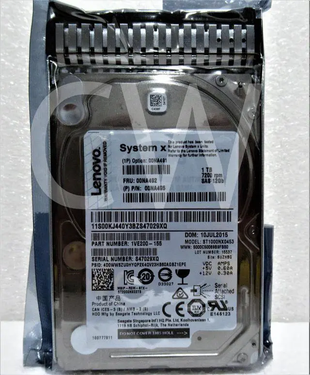 Alt view image 2 of 2 - 00NA492 00NA491 00NA495 IBM 1TB 7.2K RPM 12Gb/s NL 2.5" SAS HDD Hard Drive