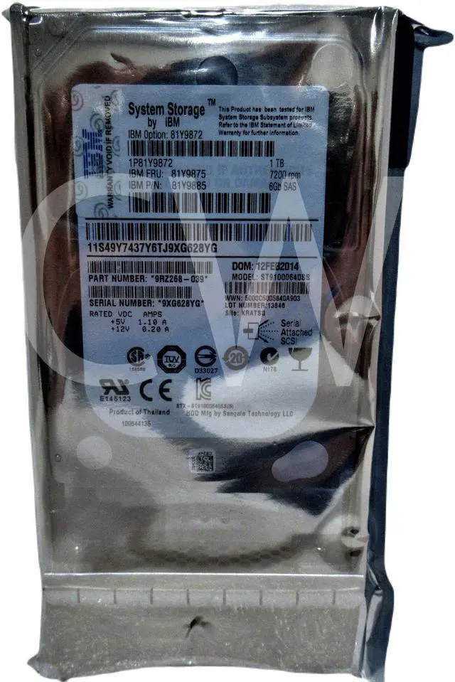 Alt view image 2 of 2 - 81Y9875 81Y9872 81Y9885 IBM 1TB 7.2K RPM 6Gb/s 2.5" SAS SERVER HDD Hard Drive