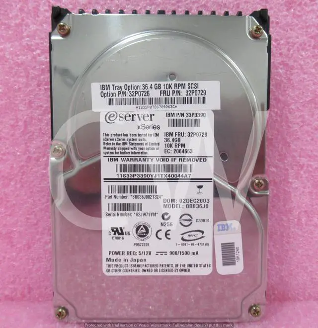 Alt view image 2 of 2 - 32P0726 32P0729 33P3390 IBM 36GB 10K RPM Ultra320 3.5" SCSI HDD Hard Drive