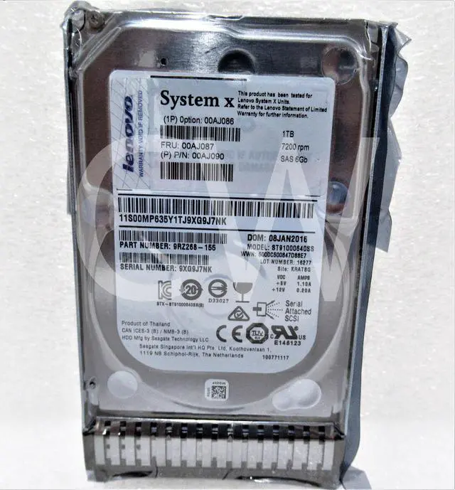 Alt view image 2 of 2 - 0-HOURS 00AJ087 00AJ086 00AJ090 LENOVO 1TB 7.2K RPM 6Gb/s 2.5" SAS Hard Drive