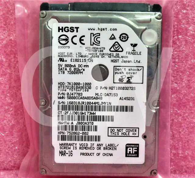 Alt view image 2 of 2 - HTS721010A9E630 HGST 0J47783 7K1000 1TB 7.2K RPM 6Gb/s 2.5" SATA HDD Hard Drive