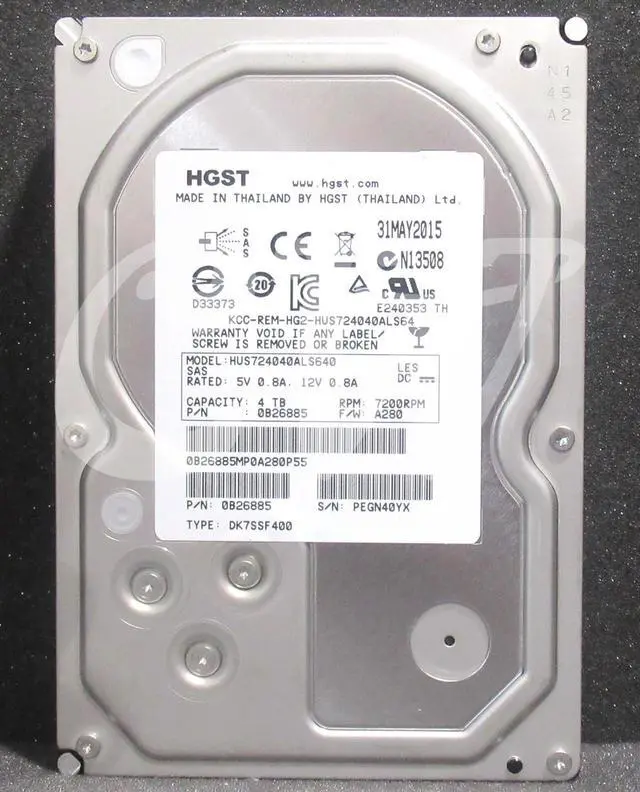 Alt view image 2 of 2 - HUS724040ALS640 HGST 0B26885 4TB 7.2K RPM 6Gb/s 3.5" SAS HDD Hard Drive