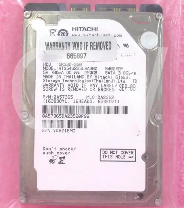 Alt view image 2 of 2 - HTS543225L9A300 Hitachi TRAVELSTAR 250GB 5.4K RPM 3Gb/s 2.5" SATA HDD Hard Drive
