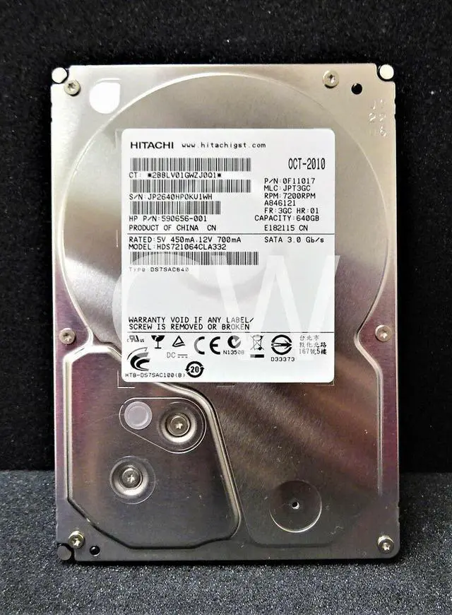 Main image of HDS721064CLA332 Hitachi 640GB 7.2K RPM 3Gb/s 3.5" SATA HDD Hard Drive 590656-001