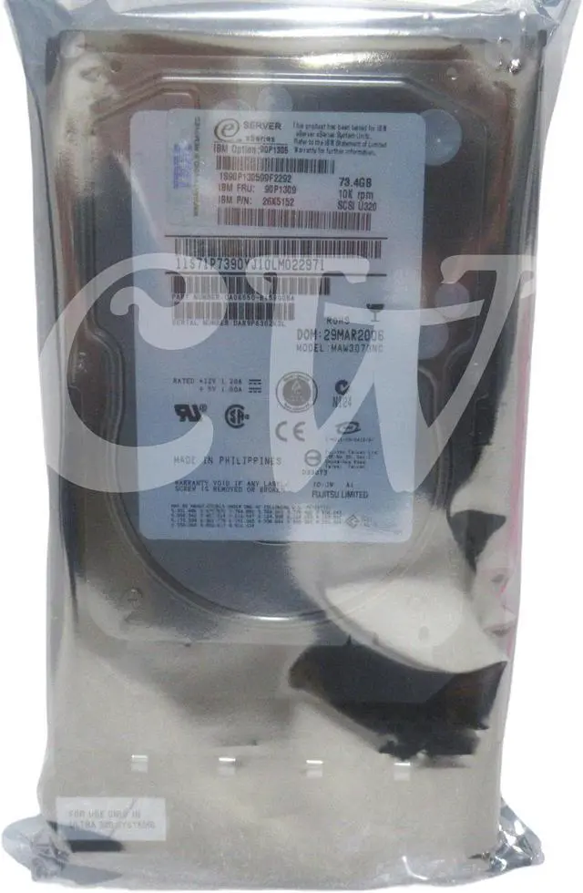 Alt view image 2 of 2 - 90P1309 90P1305 26K5152 IBM 73.4GB 10K U320 80-Pin 8MB 3.5in SCSI Hard Drive