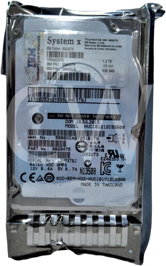 Main image of 00AD075 00AD076 00AD079 IBM 1.2TB 10000RPM 6Gbps G2HS SFF 2.5" SAS Hard Drive