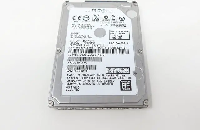 Main image of 0J18771 HTS727550A9E364 Hitachi 500GB 2.5" SATA 7200RPM 3Gb 16MB Cache 7K750 HDD