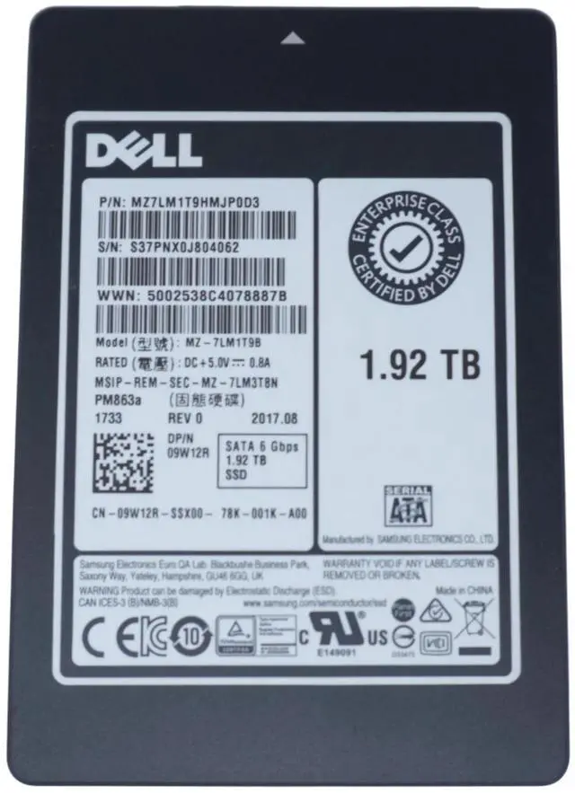 Main image of 9W12R Dell 1.92TB SATA 2.5" 6G RI SSD Solid State Drive 09W12R