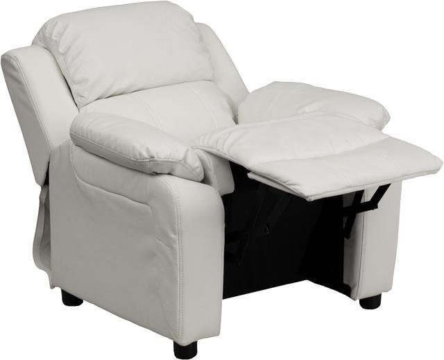 Alt view image 2 of 20 - Deluxe Padded Contemporary White Vinyl Kids Recliner with Storage Arms
