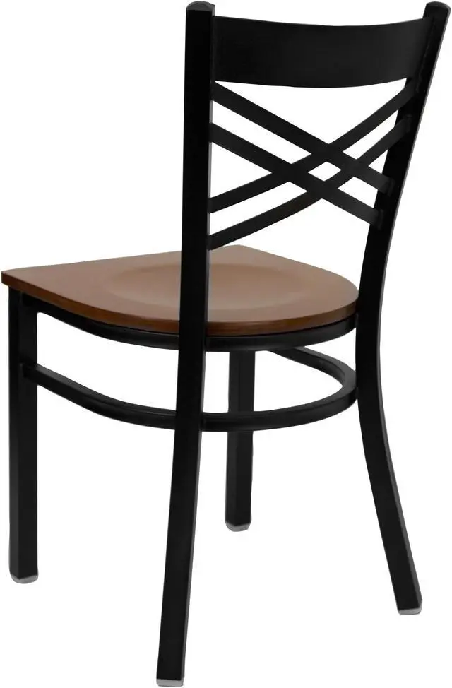 Alt view image 3 of 20 - HERCULES Series Black ''X'' Back Metal Restaurant Chair - Cherry Wood Seat