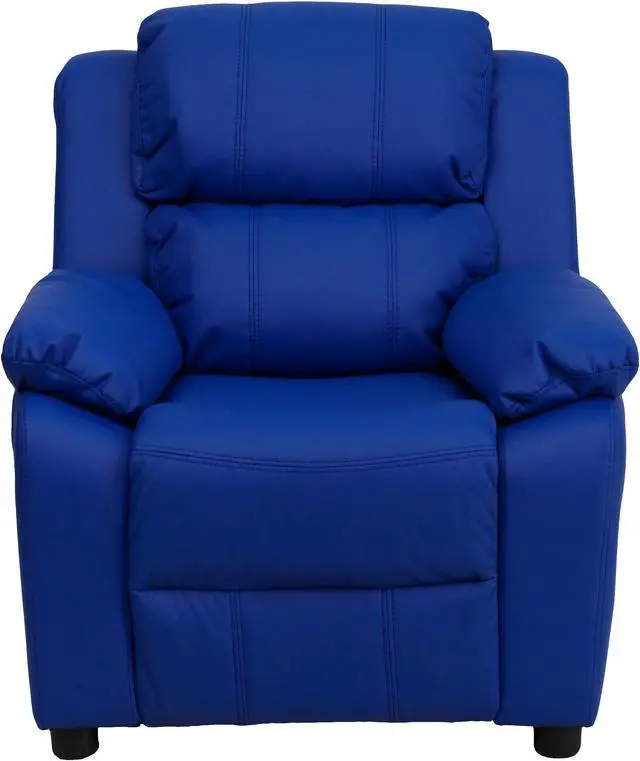 Alt view image 3 of 20 - Deluxe Padded Contemporary Blue Vinyl Kids Recliner with Storage Arms