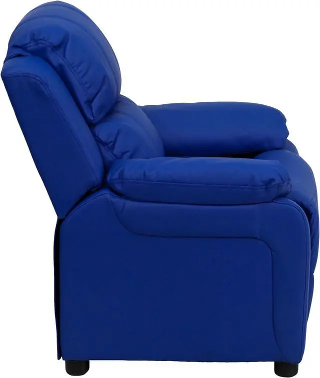 Alt view image 5 of 20 - Deluxe Padded Contemporary Blue Vinyl Kids Recliner with Storage Arms