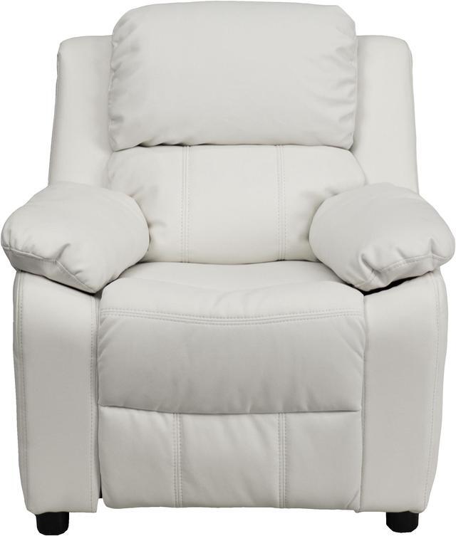 Alt view image 3 of 20 - Deluxe Padded Contemporary White Vinyl Kids Recliner with Storage Arms