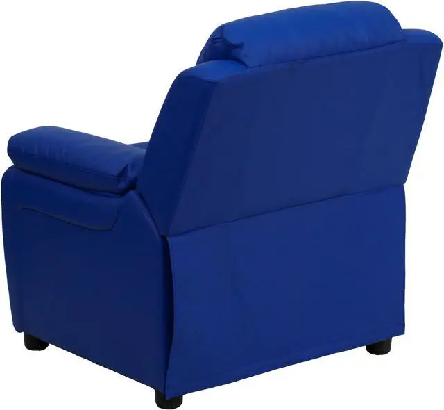 Alt view image 4 of 20 - Deluxe Padded Contemporary Blue Vinyl Kids Recliner with Storage Arms