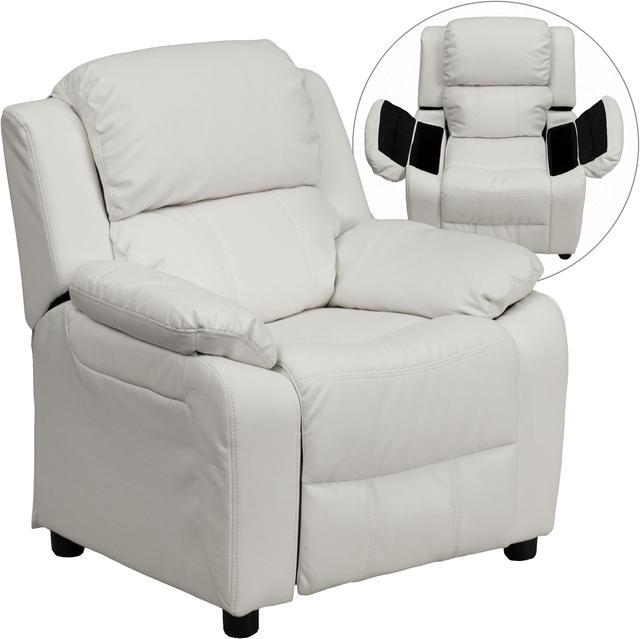 Main image of Deluxe Padded Contemporary White Vinyl Kids Recliner with Storage Arms