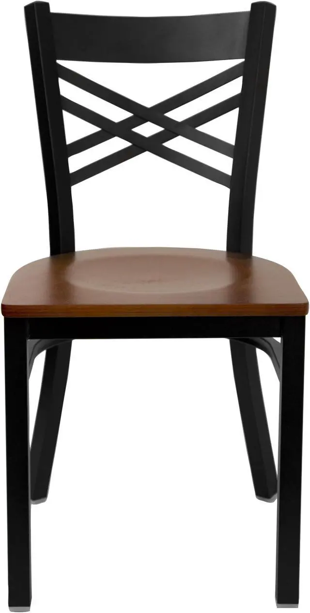 Alt view image 2 of 20 - HERCULES Series Black ''X'' Back Metal Restaurant Chair - Cherry Wood Seat