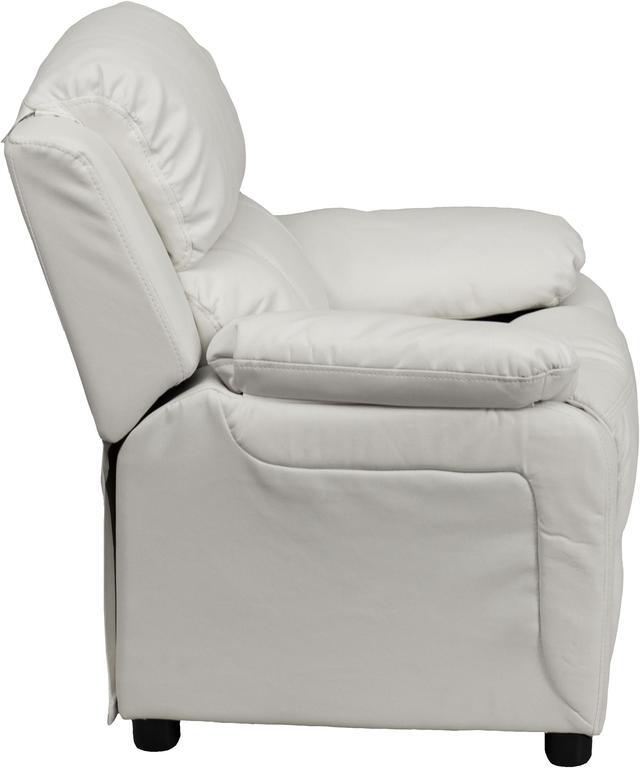 Alt view image 4 of 20 - Deluxe Padded Contemporary White Vinyl Kids Recliner with Storage Arms
