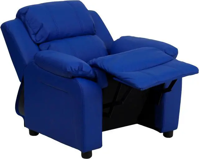 Alt view image 2 of 20 - Deluxe Padded Contemporary Blue Vinyl Kids Recliner with Storage Arms