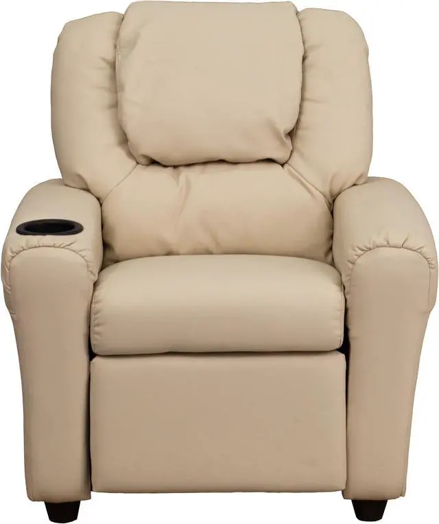 Alt view image 3 of 20 - Flash Furniture DG-ULT-KID-BGE-GG Contemporary Beige Vinyl Kids Recliner with Cup Holder and Headrest