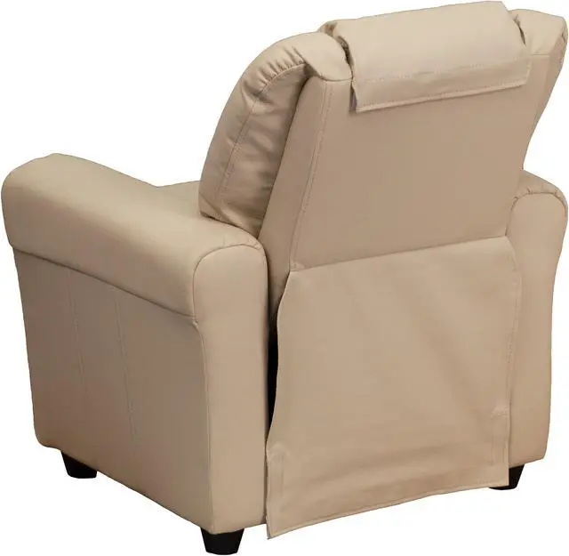 Alt view image 4 of 20 - Flash Furniture DG-ULT-KID-BGE-GG Contemporary Beige Vinyl Kids Recliner with Cup Holder and Headrest