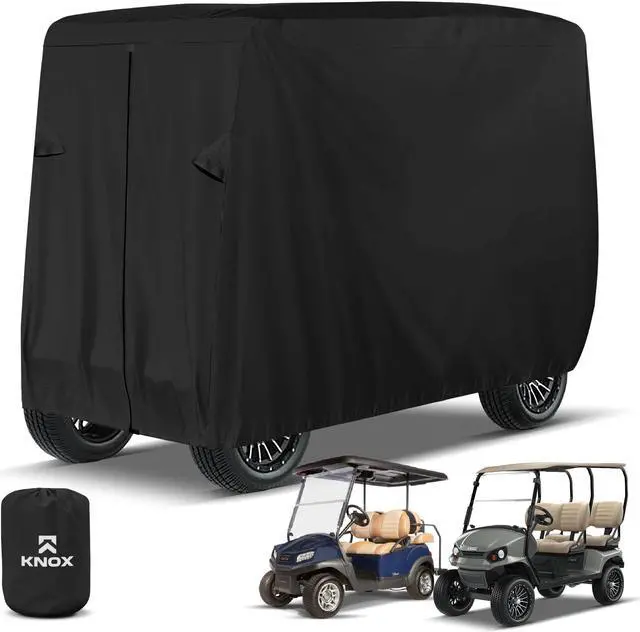 Main image of Golf Cart Covers 4 Passenger, 2+2 Seater Waterproof Cover, 79" Long Roof, Black, Compatible with EZGO TXT/RXV, Club Car DS/Precedent, Evolution, ICON, Yamaha Golf Cart Cover