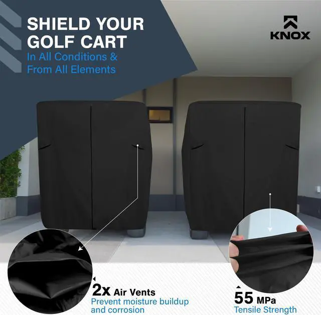 Alt view image 5 of 7 - Golf Cart Covers 4 Passenger, 2+2 Seater Waterproof Cover, 79" Long Roof, Black, Compatible with EZGO TXT/RXV, Club Car DS/Precedent, Evolution, ICON, Yamaha Golf Cart Cover